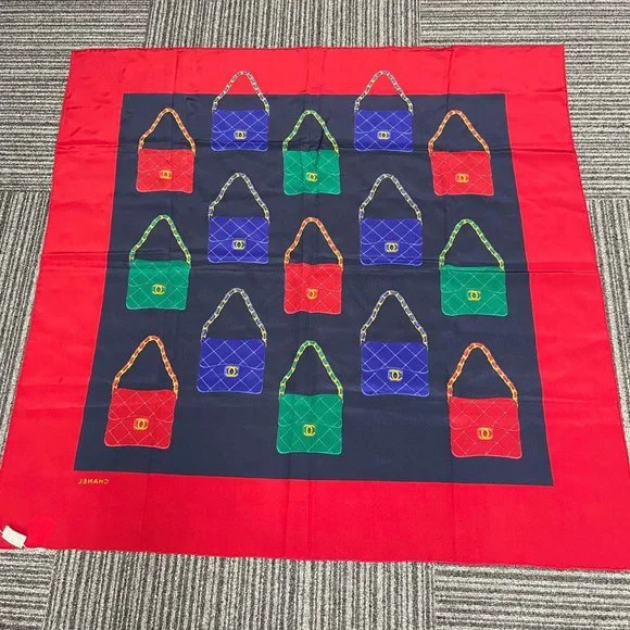 Chanel Blue & Red Silk Bag Print Scarf - Picture 6 of 9